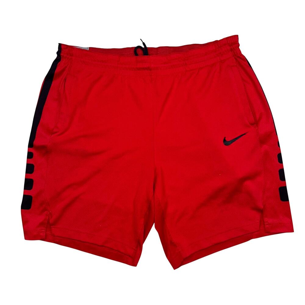Nike Men Elite Basketball Shorts Large Red Black Dri-FIT Stripe Athletic Gym.